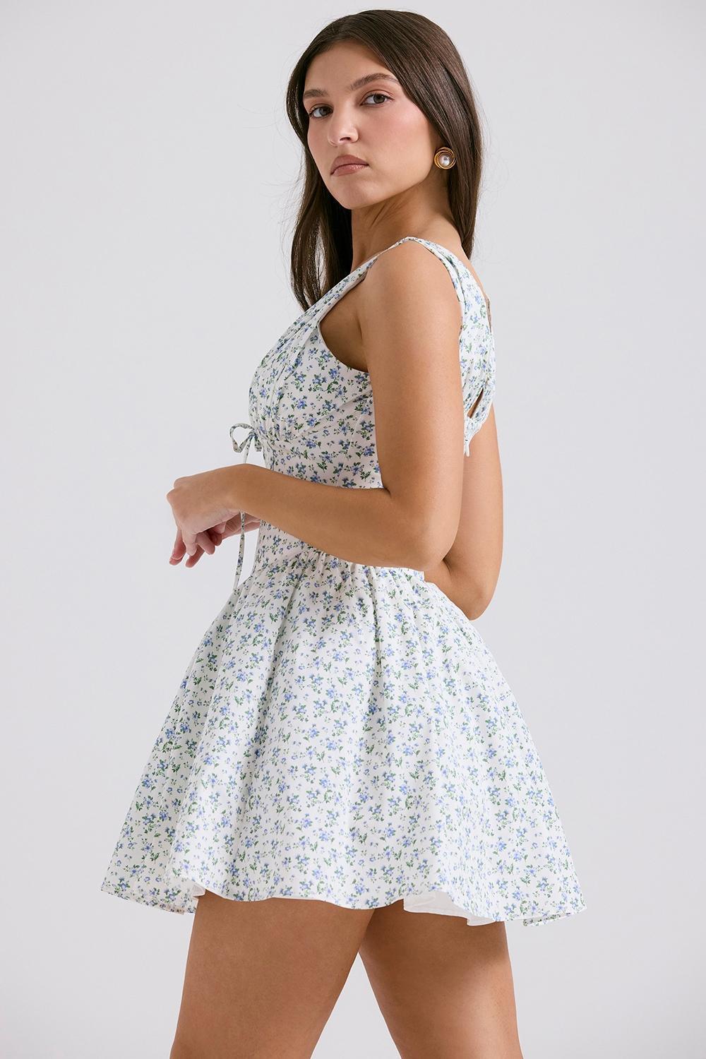 Fabrizia  white bluebell print corset mini dress Product Image