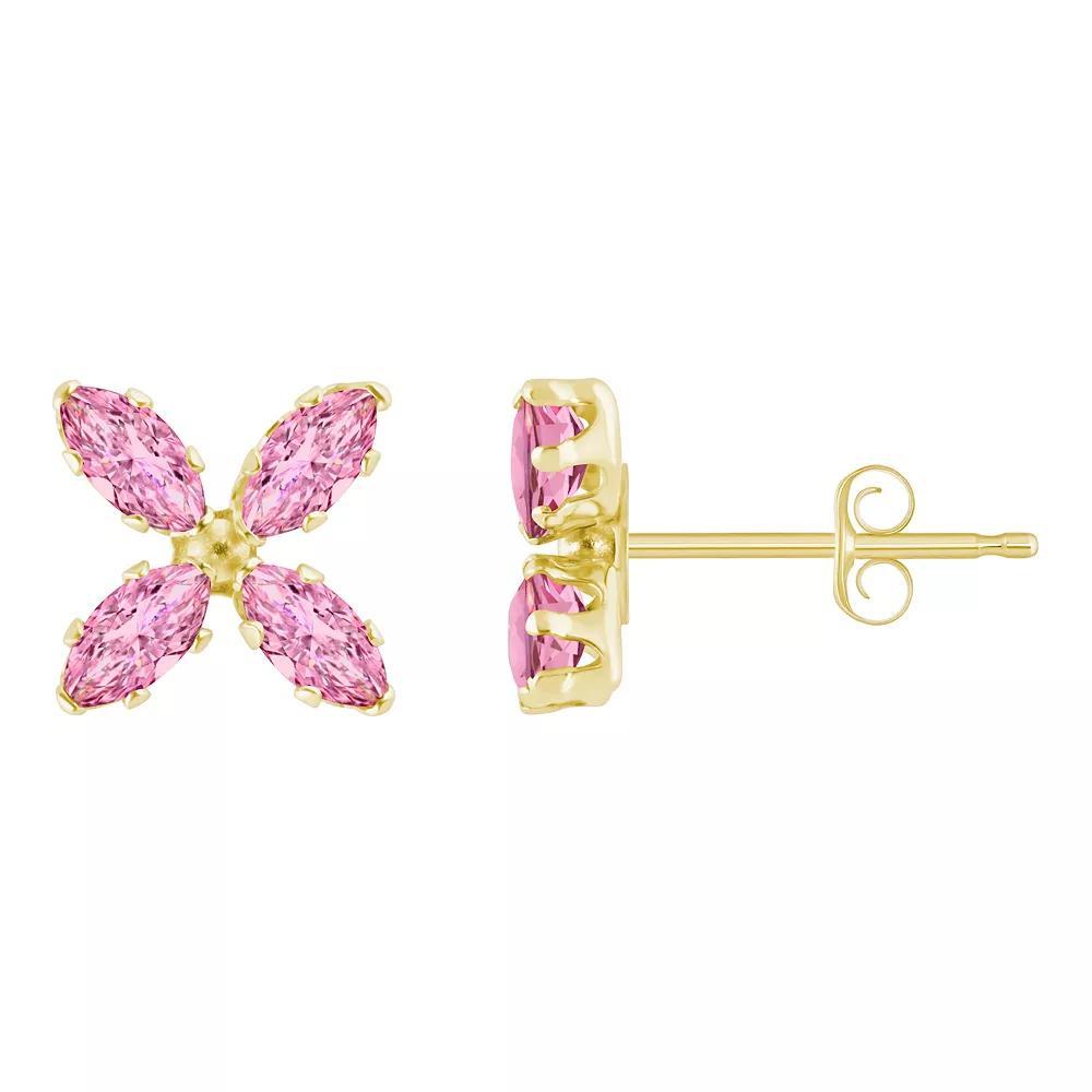 Celebration Gems 10k Gold Marquise Cubic Zirconia Flower Stud Earrings, Womens, Pink Product Image