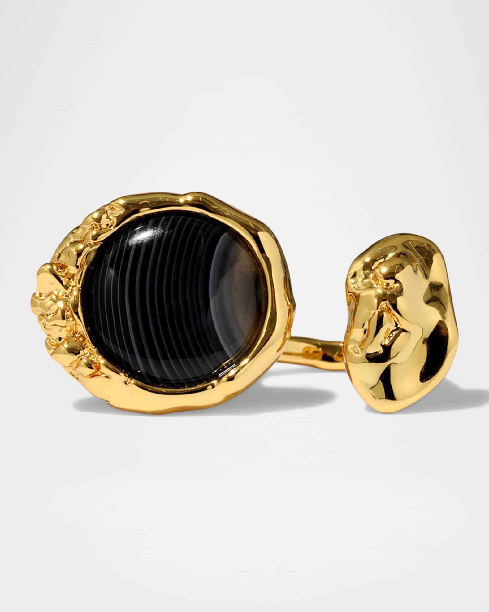 Brut Banded Agate Coin Open Statement Ring Product Image