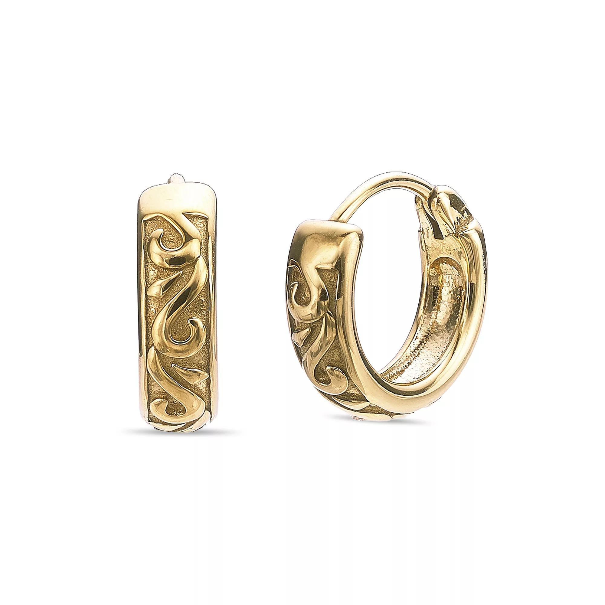 Men's LYNX Gold Tone Ion Plated Stainless Steel Hoop Earrings Product Image