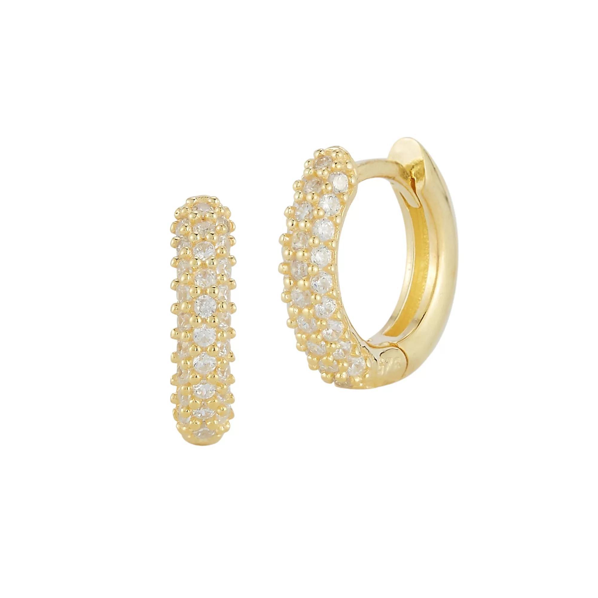Sunkissed Sterling Cubic Zirconia Pave Huggie Earrings, Women's, Gold Tone Product Image