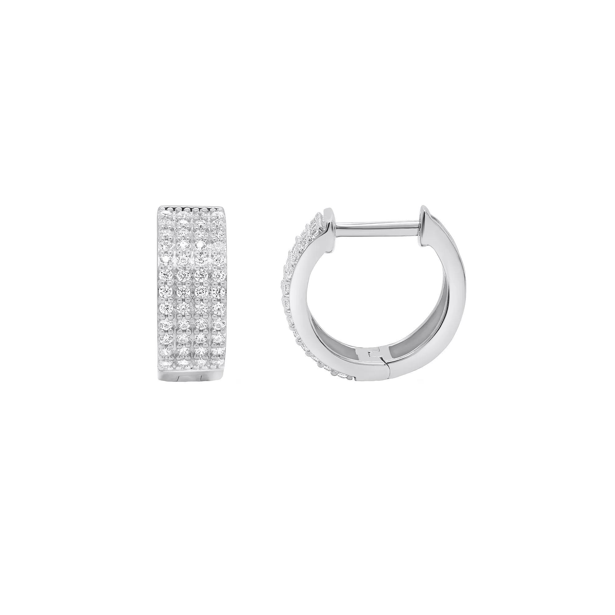 14k Gold Over Silver 1/2 Carat T.W. Diamond Hoop Earrings, Women's, Silver Tone Product Image