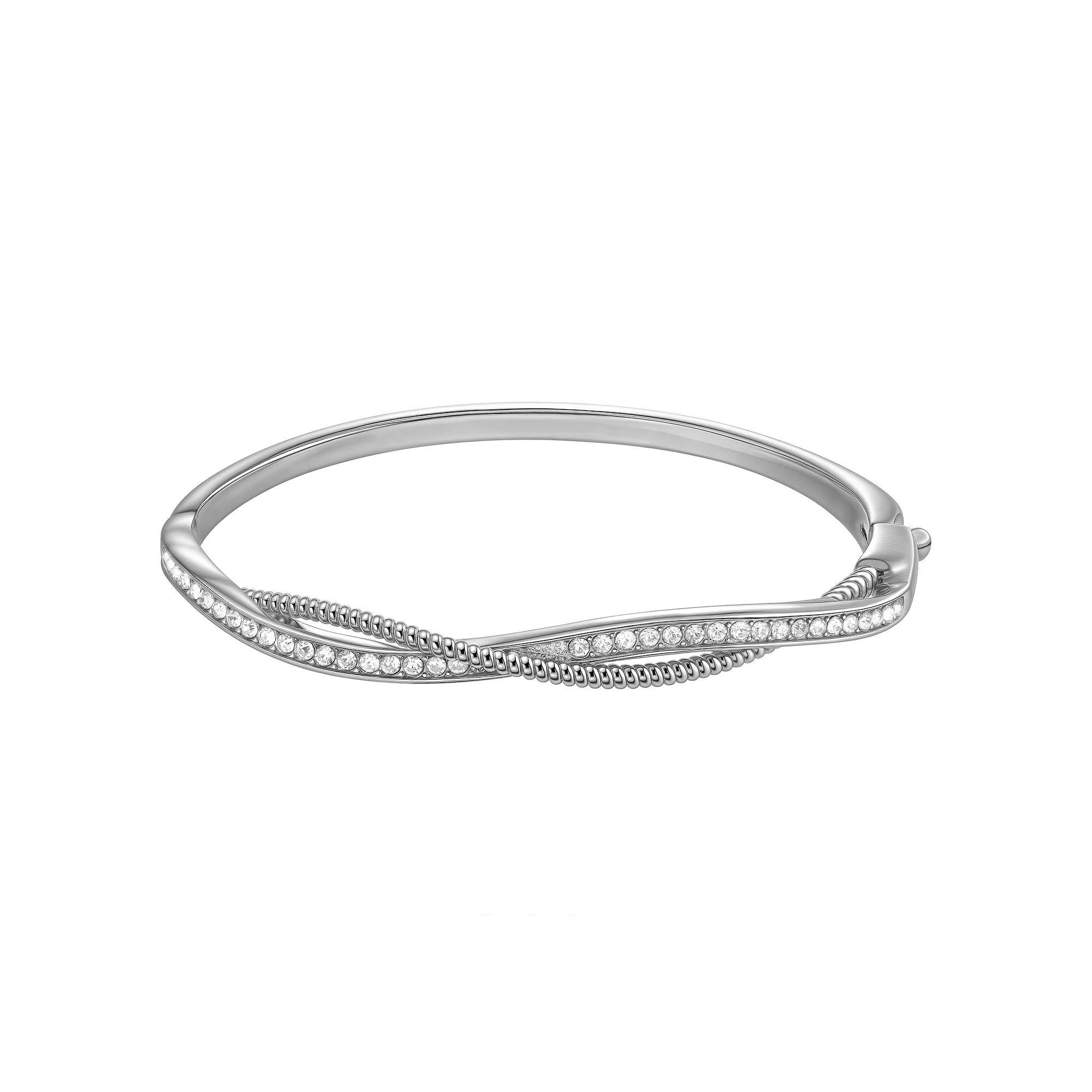 Chrystina Crystal Twist Hinged Bangle Bracelet, Women's, Size: 7.5", Silver Tone Product Image
