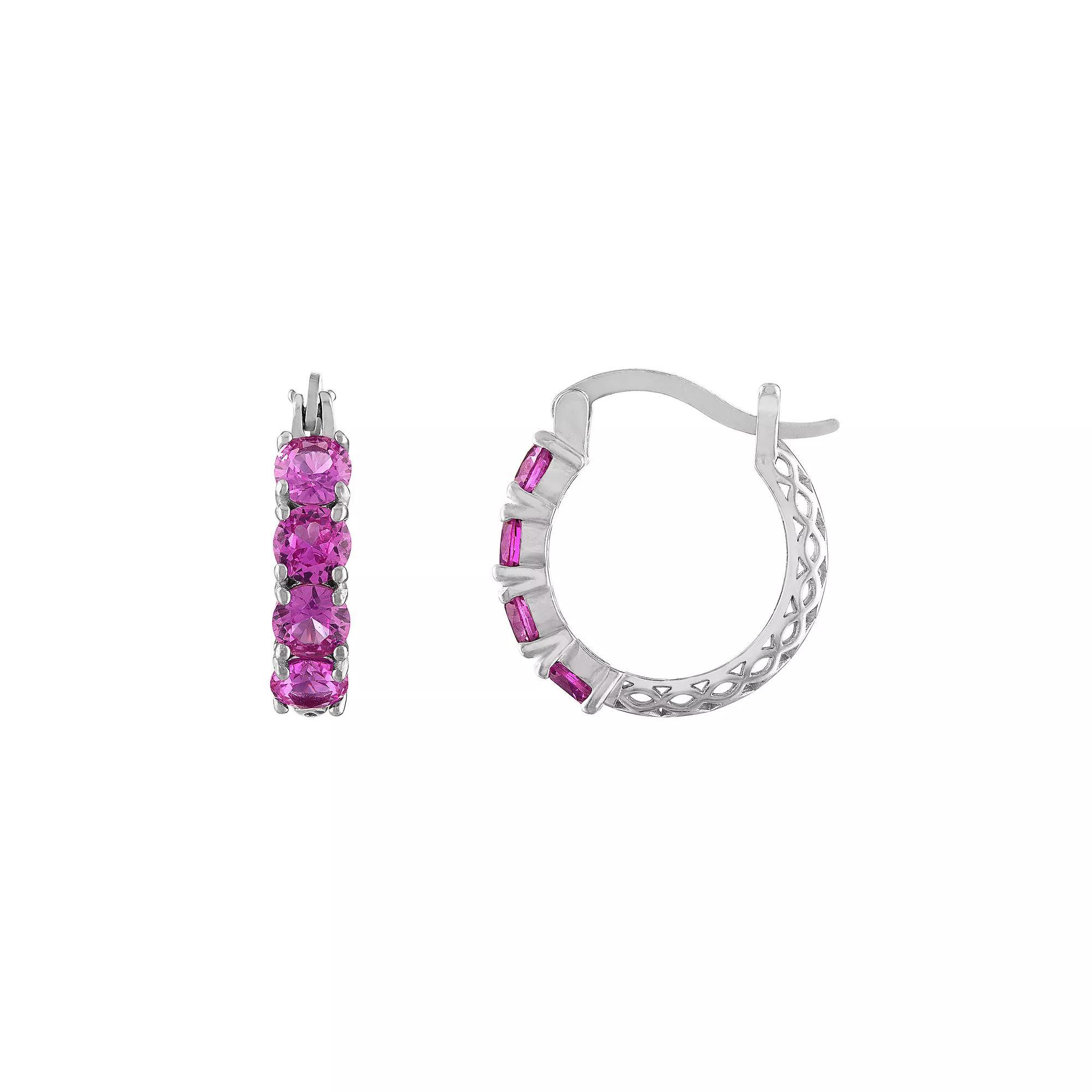 Designs by Gioelli Sterling Silver Filigree Hoop Earrings, Womens, Lab Created White Spphr Product Image