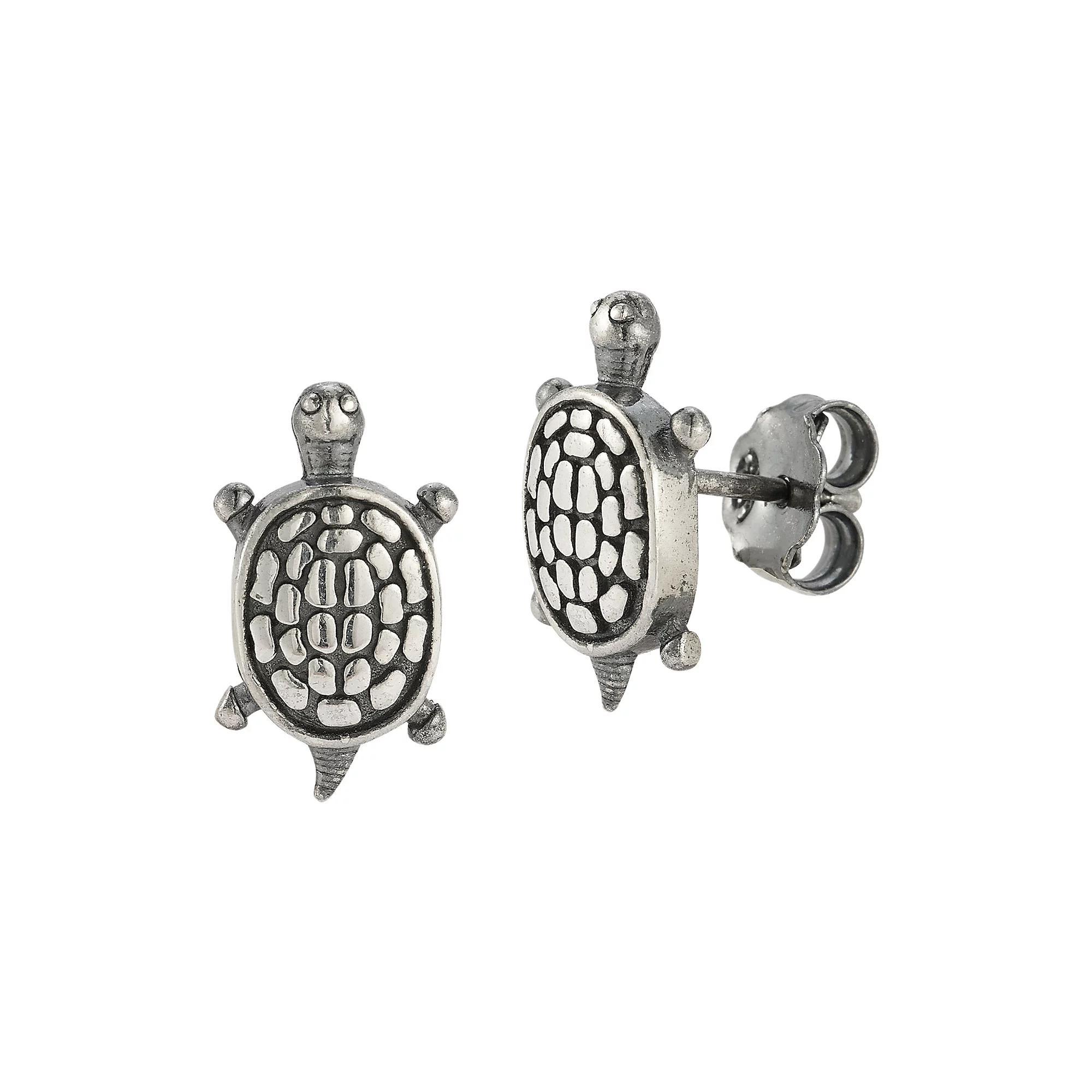 Sunkissed Sterling Sterling Silver Oxidized Turtle Stud Earrings, Women's, Silver Tone Product Image