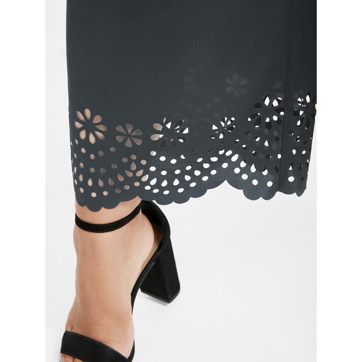 Plus Size Broderie Anglaise Elastic Waist Loose Pants Women SlateGray Elegant Loose High Rise Dailywear Pants BloomChic 12/L Product Image