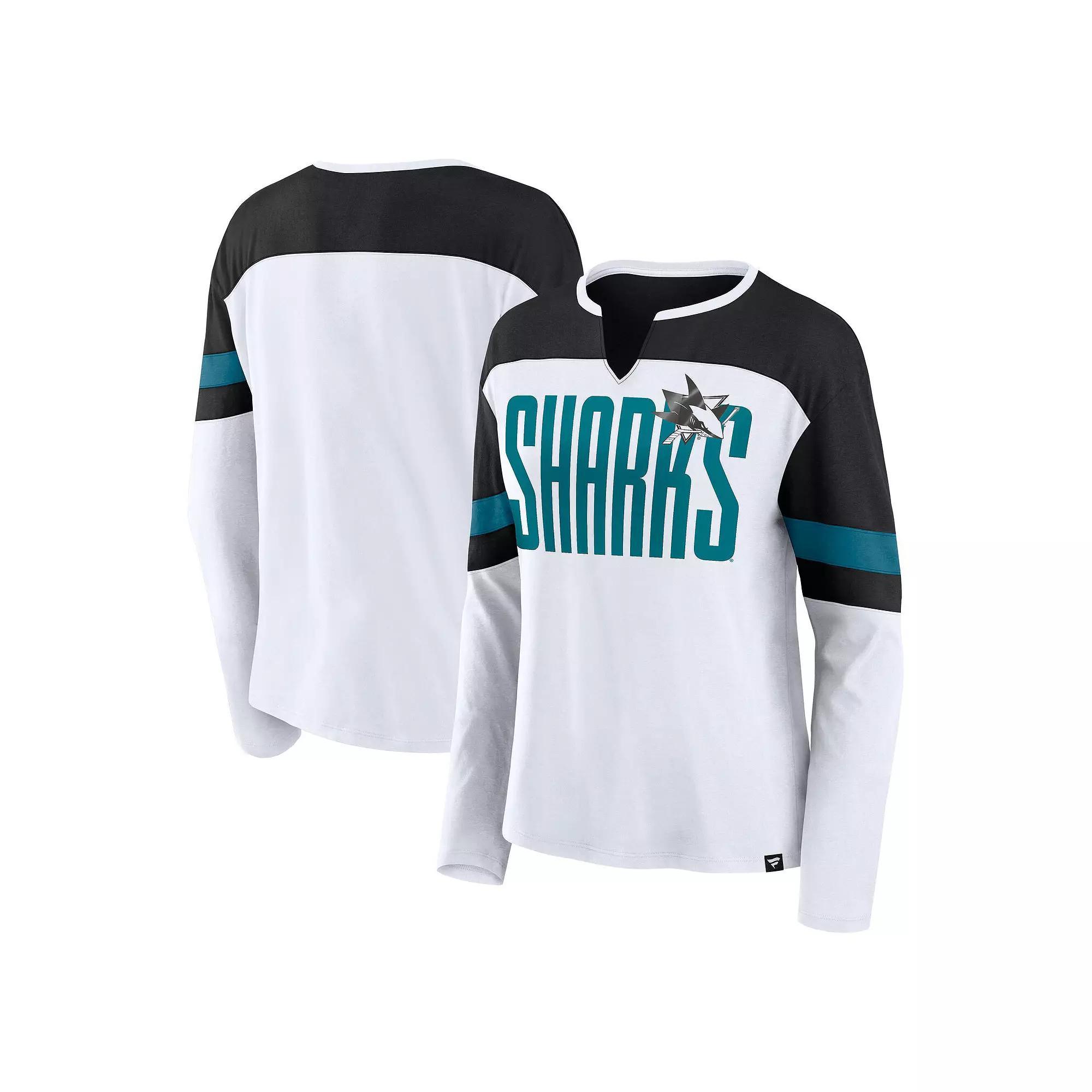 Women's Fanatics White San Jose Sharks Frozen Long Sleeve Notch Neck T-Shirt, Size: 2XL, Sks White Product Image