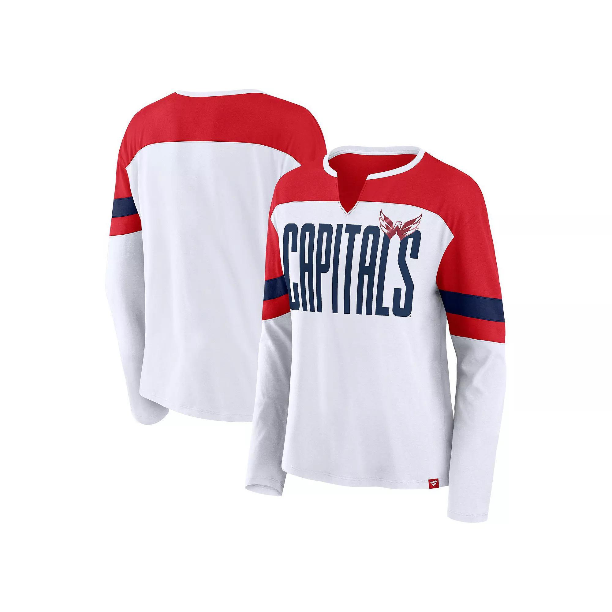 Women's Fanatics White/Red Washington Capitals Frozen Long Sleeve Notch Neck T-Shirt, Size: Large Product Image