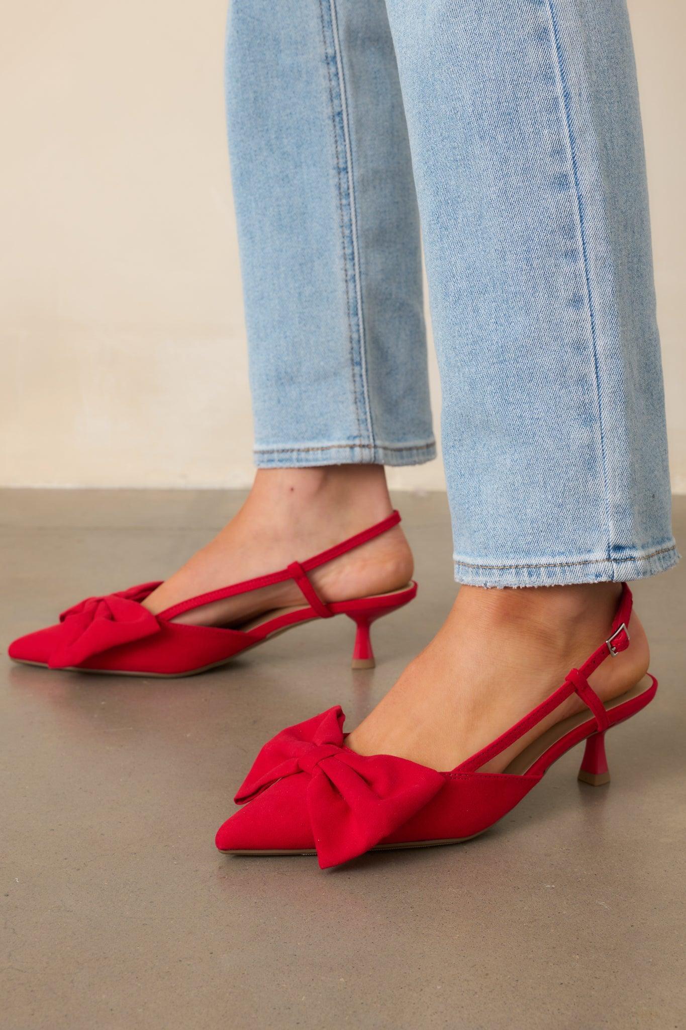 Wildest Dreams Red Pointed Toe Kitten Heels Product Image