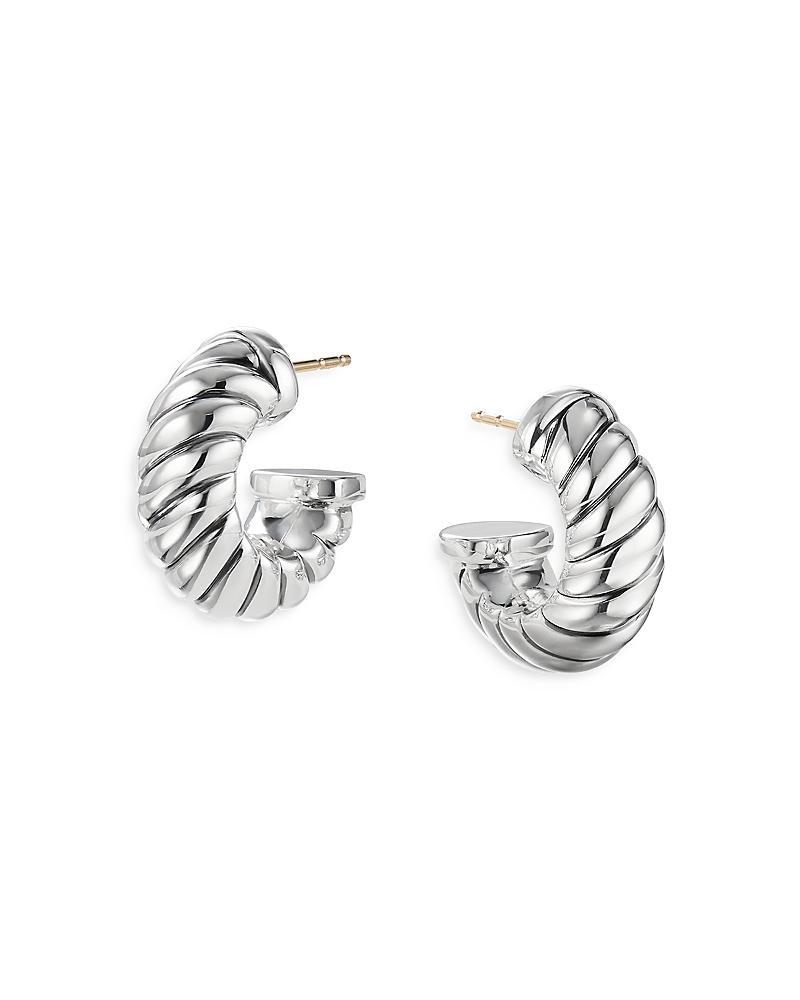 Womens Sculpted Cable Shrimp Earrings in Sterling Silver, 20.5mm Product Image