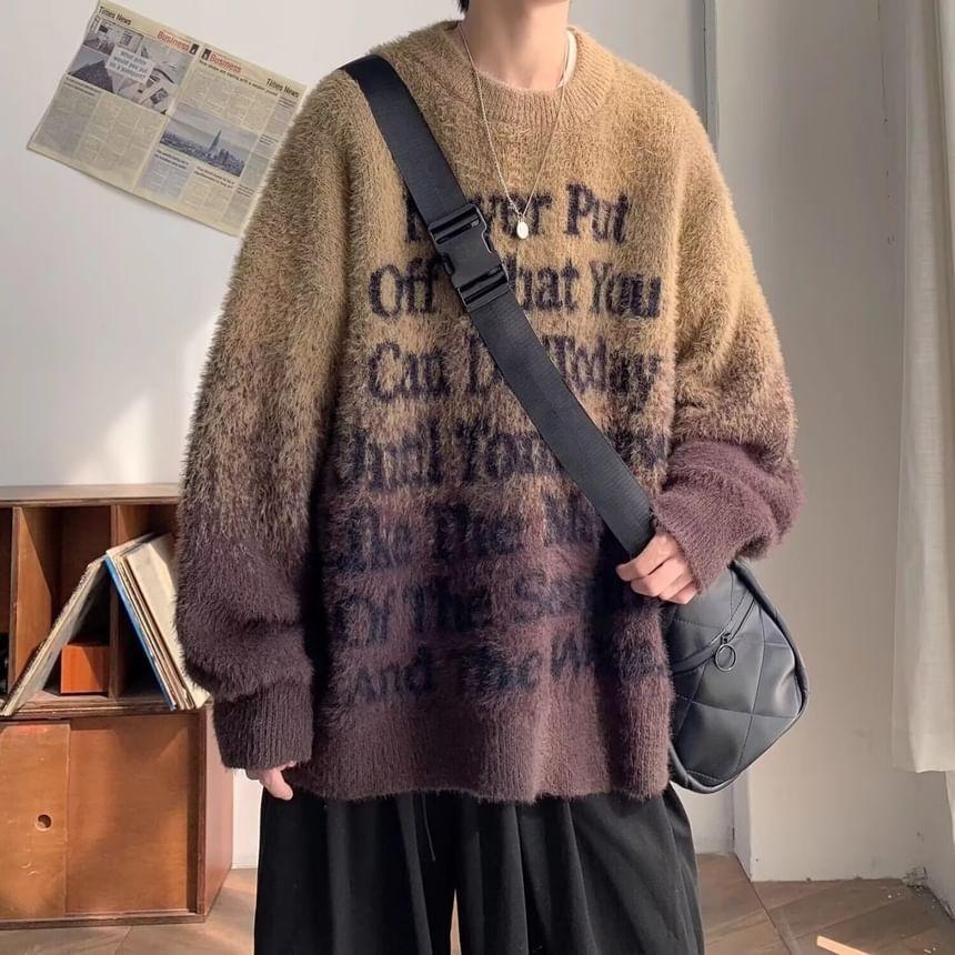 Crew Neck Lettering Oversized Sweater Product Image