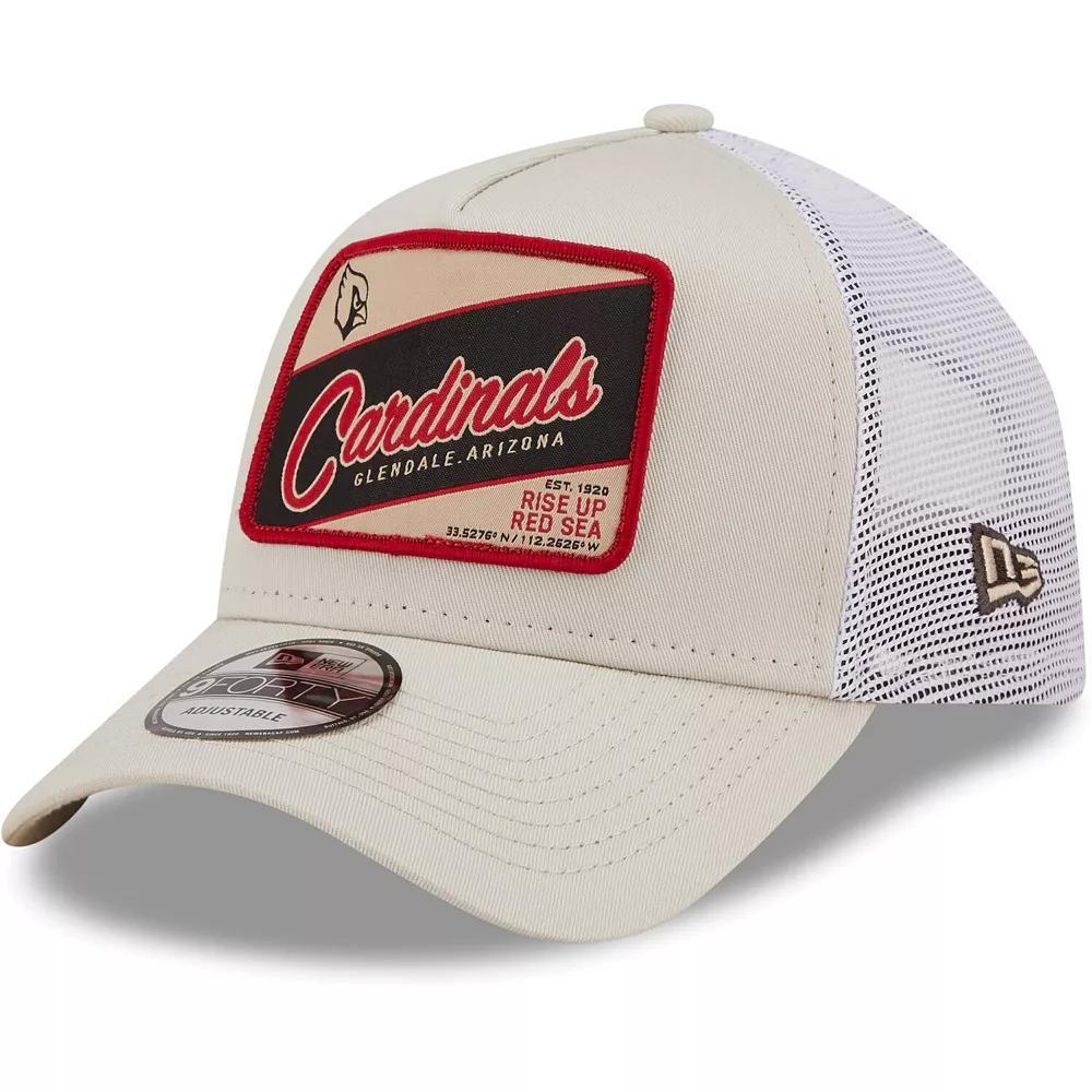 Men's New Era Khaki/White Arizona Cardinals Happy Camper A-Frame Trucker 9FORTY Snapback Hat, Beig K Product Image