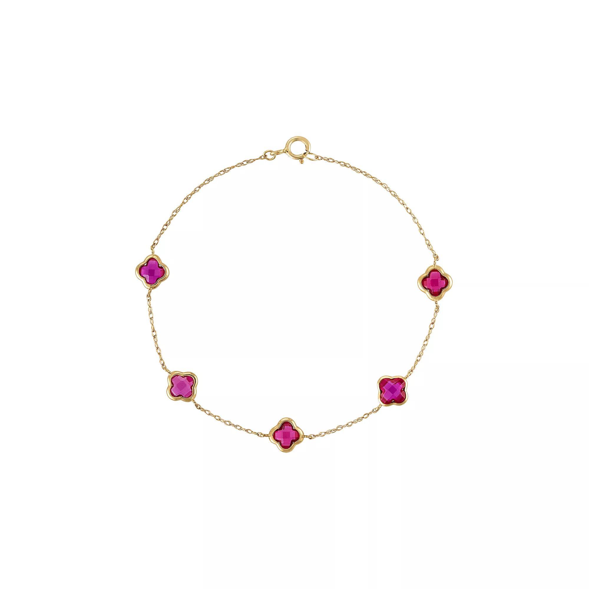 Tiara 10k Gold Gemstone Clover Cut Station Bracelet, Women's, Size: 7.25", Created Red Product Image