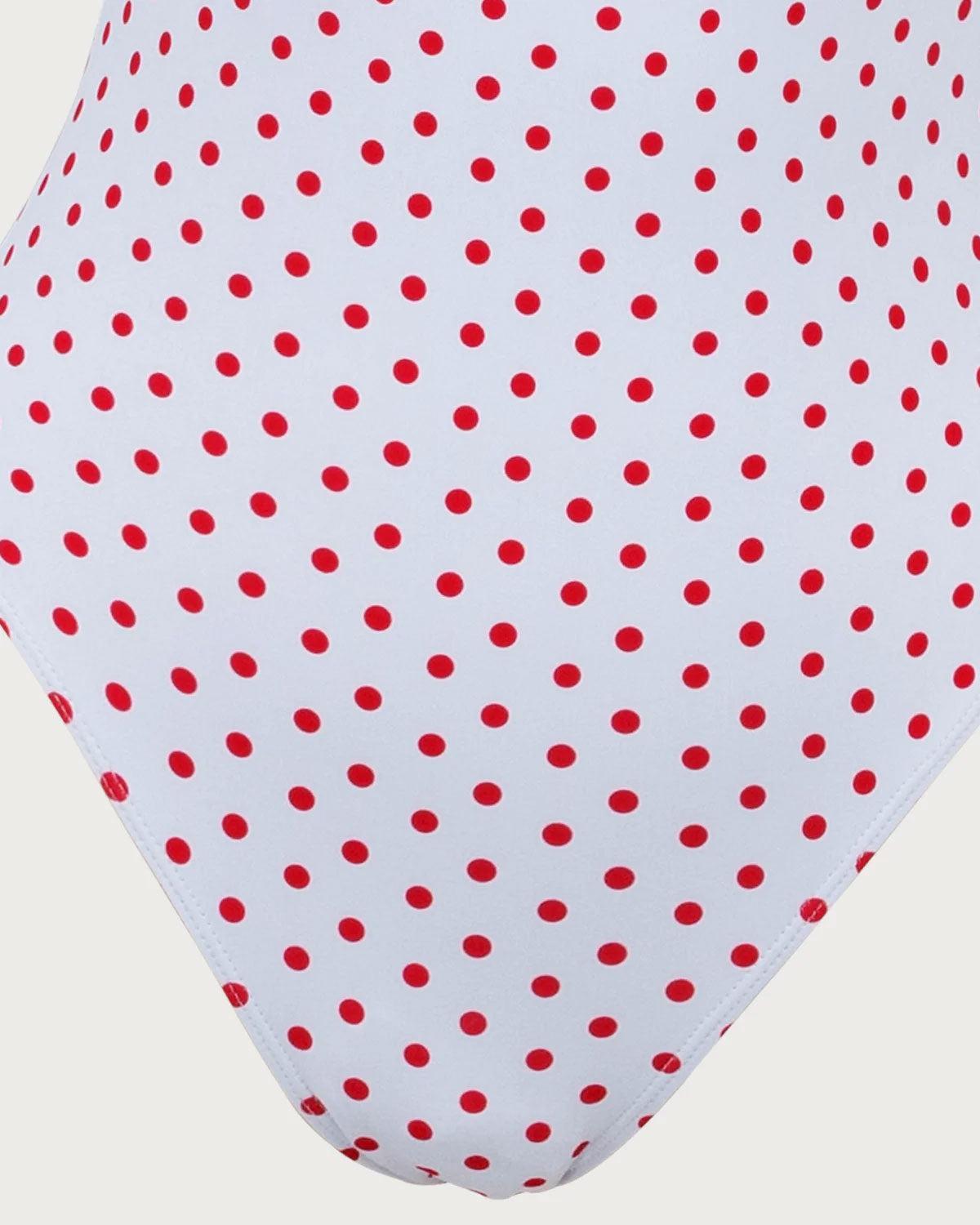 Red Contrast Polka Dot One-Piece Swimsuit Product Image