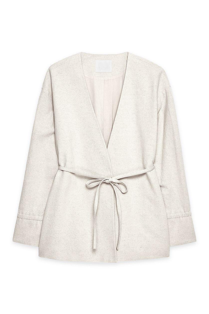 Tie Detail Straight Fit Linen Blend Blazer Product Image