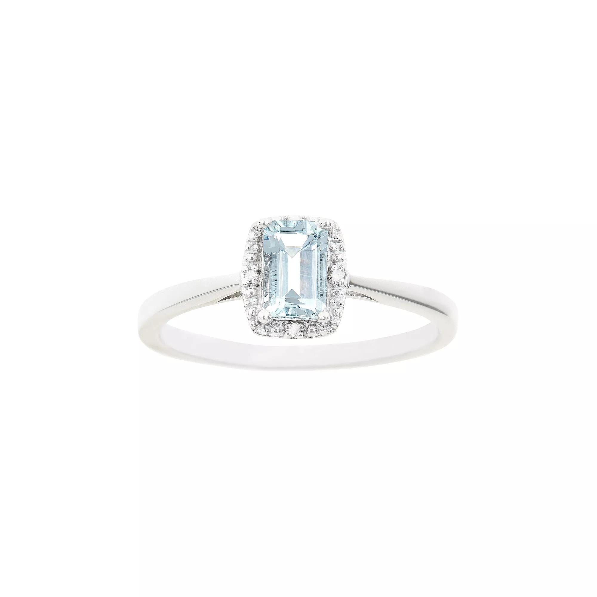 Celebration Gems Sterling Silver Aquamarine & Diamond Accent Rectangle Halo Ring, Womens Product Image