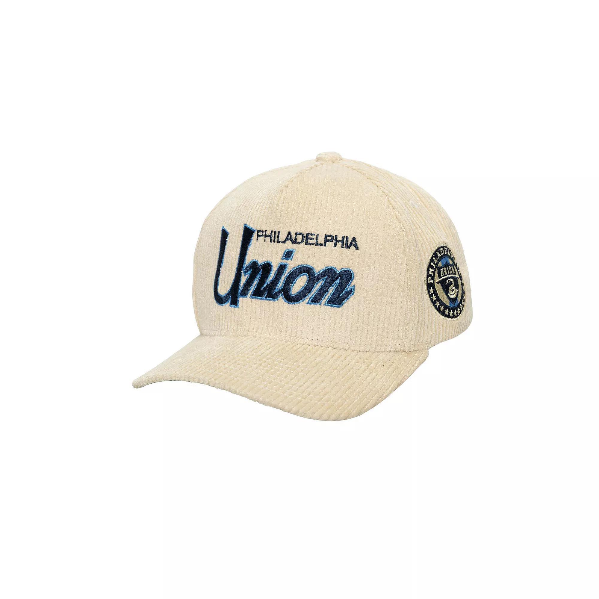 Men's Mitchell & Ness Cream Philadelphia Union Corduroy Off Pro Crown Adjustable Hat, Uni Beige Product Image