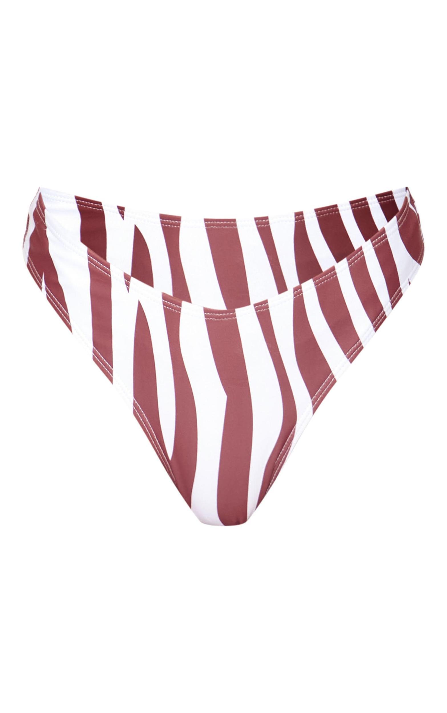 Brown Zebra Print Halter Tie Bikini Top Product Image