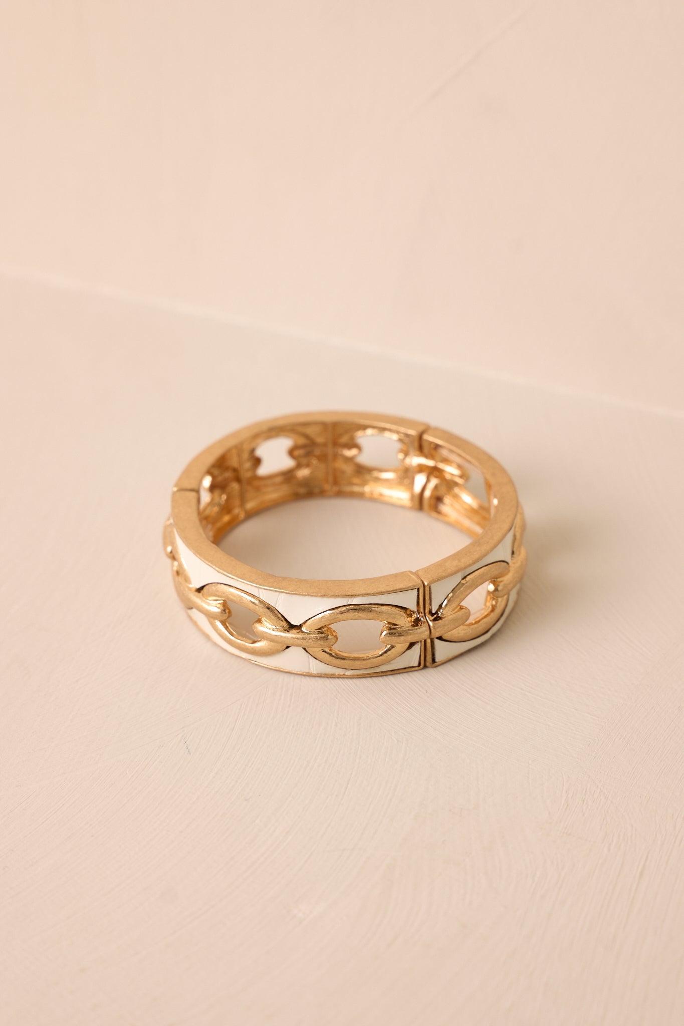 Shifting Stars Gold & Ivory Faux Leather Link Bracelet Product Image
