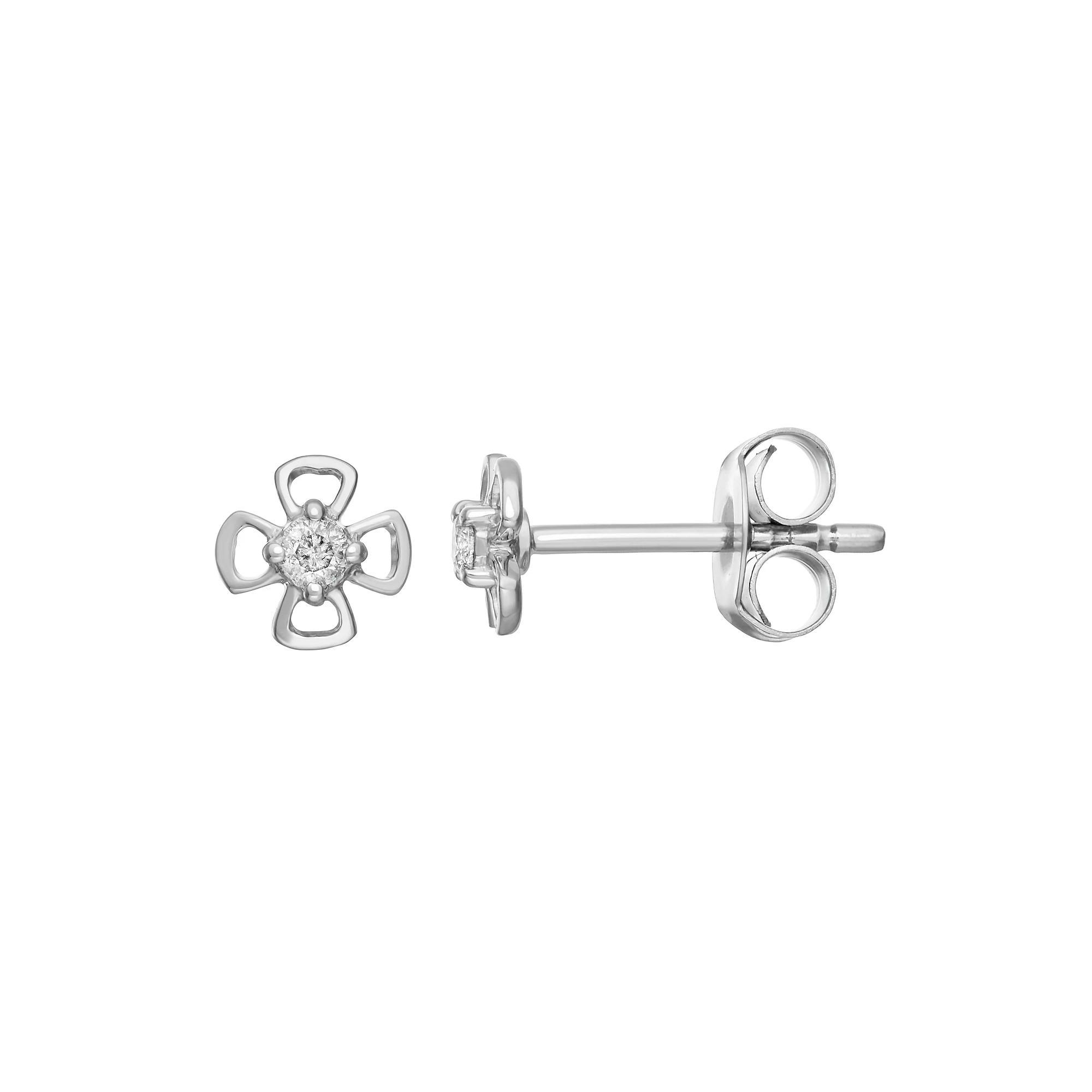 Sterling Silver 1/10 Carat T.W. Diamond Flower Stud Earrings, Women's Product Image