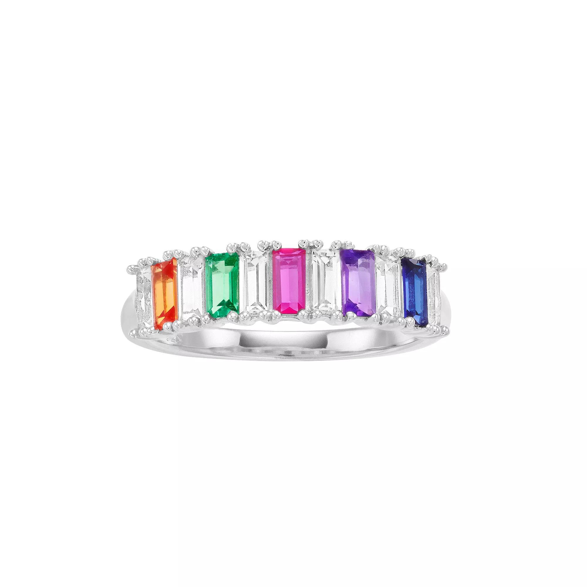 Sterling Silver Gemstone Baguette Ring, Women's, Size: 7 Product Image