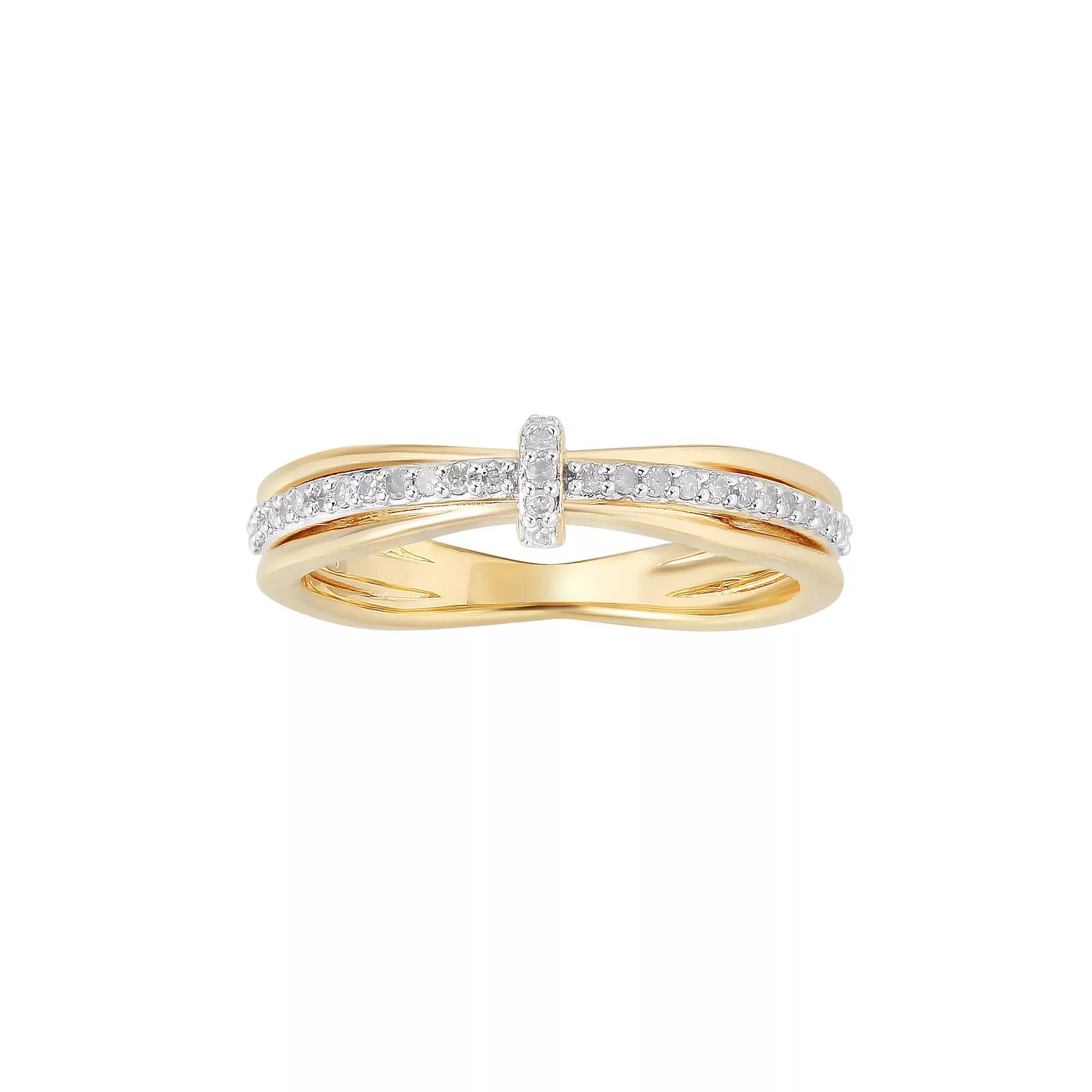 14k Gold Over Silver 1/6 Carat T.W. Diamond Cross Ring, Women's, Gold Tone Product Image