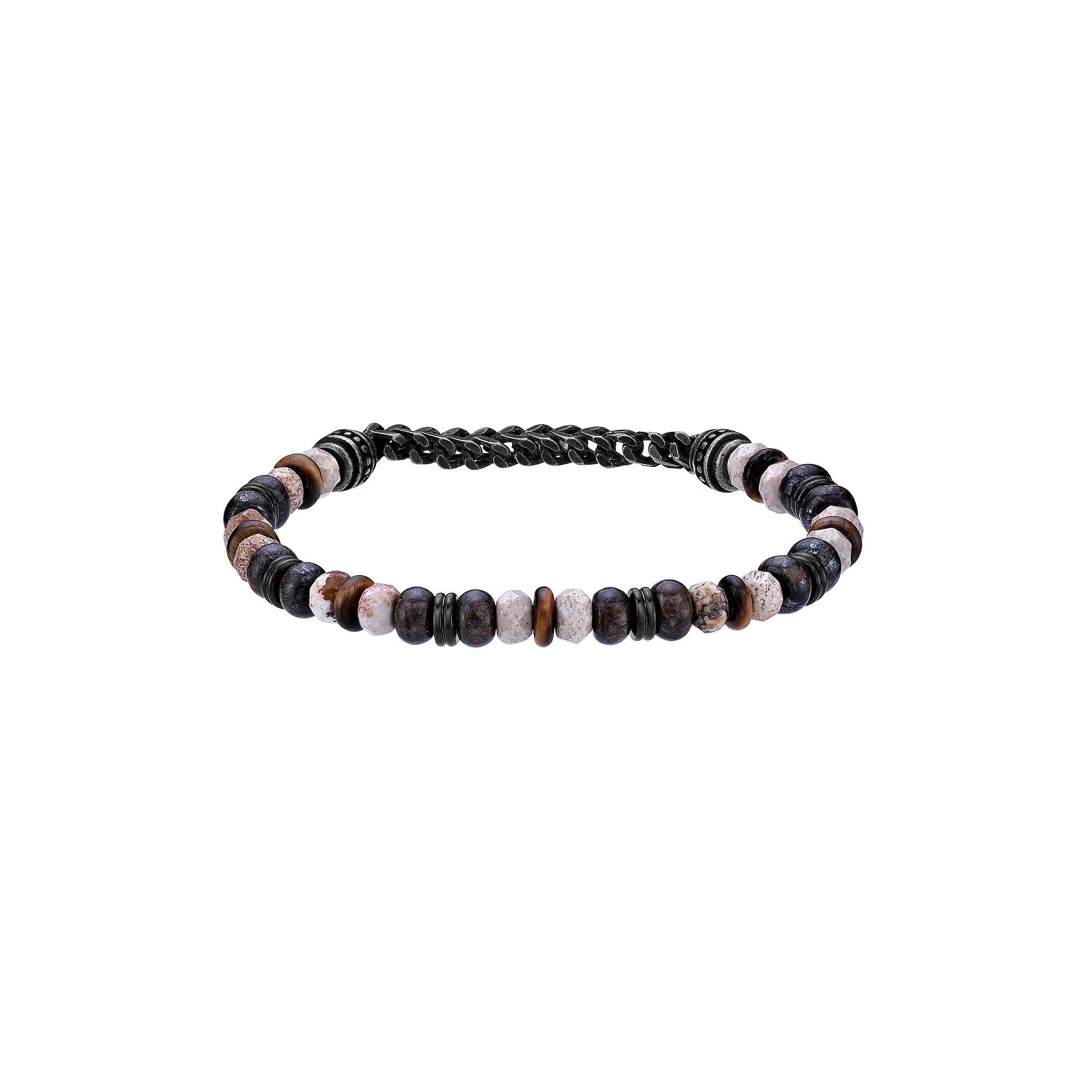 Men's LYNX Black Ion-Plated Stainless Steel Semi Prcious Stone Stretch Bracelet, Size: 8.5" Product Image
