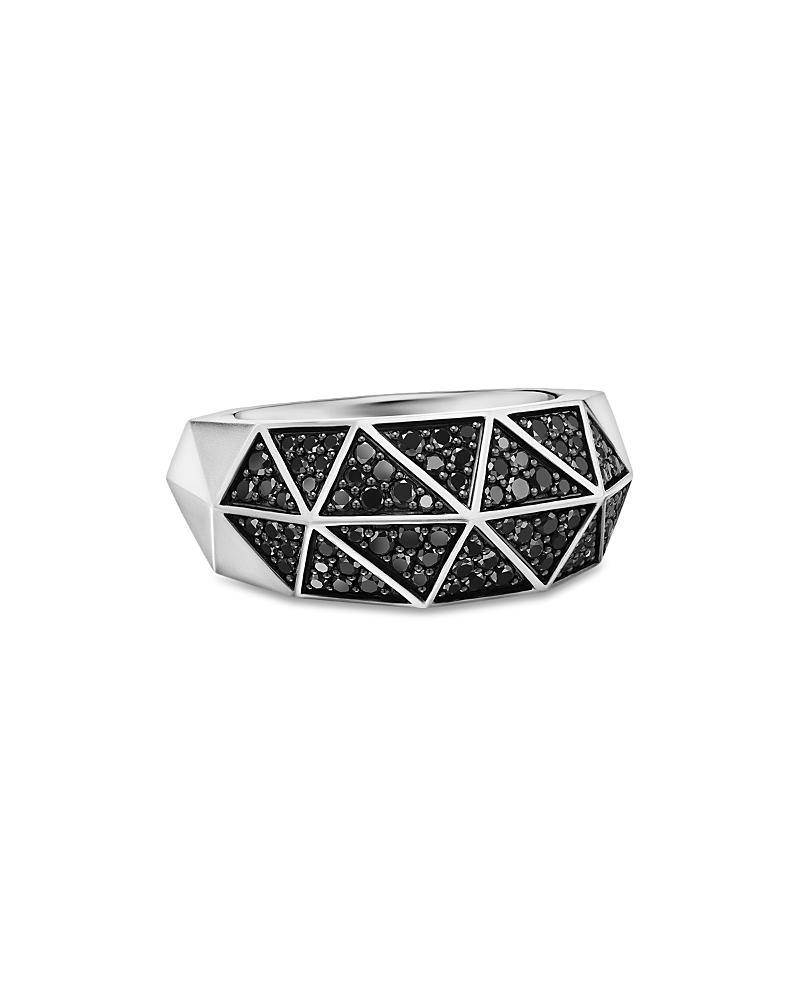 David Yurman Mens Sterling Silver Faceted Black Diamond Pave Ring Product Image