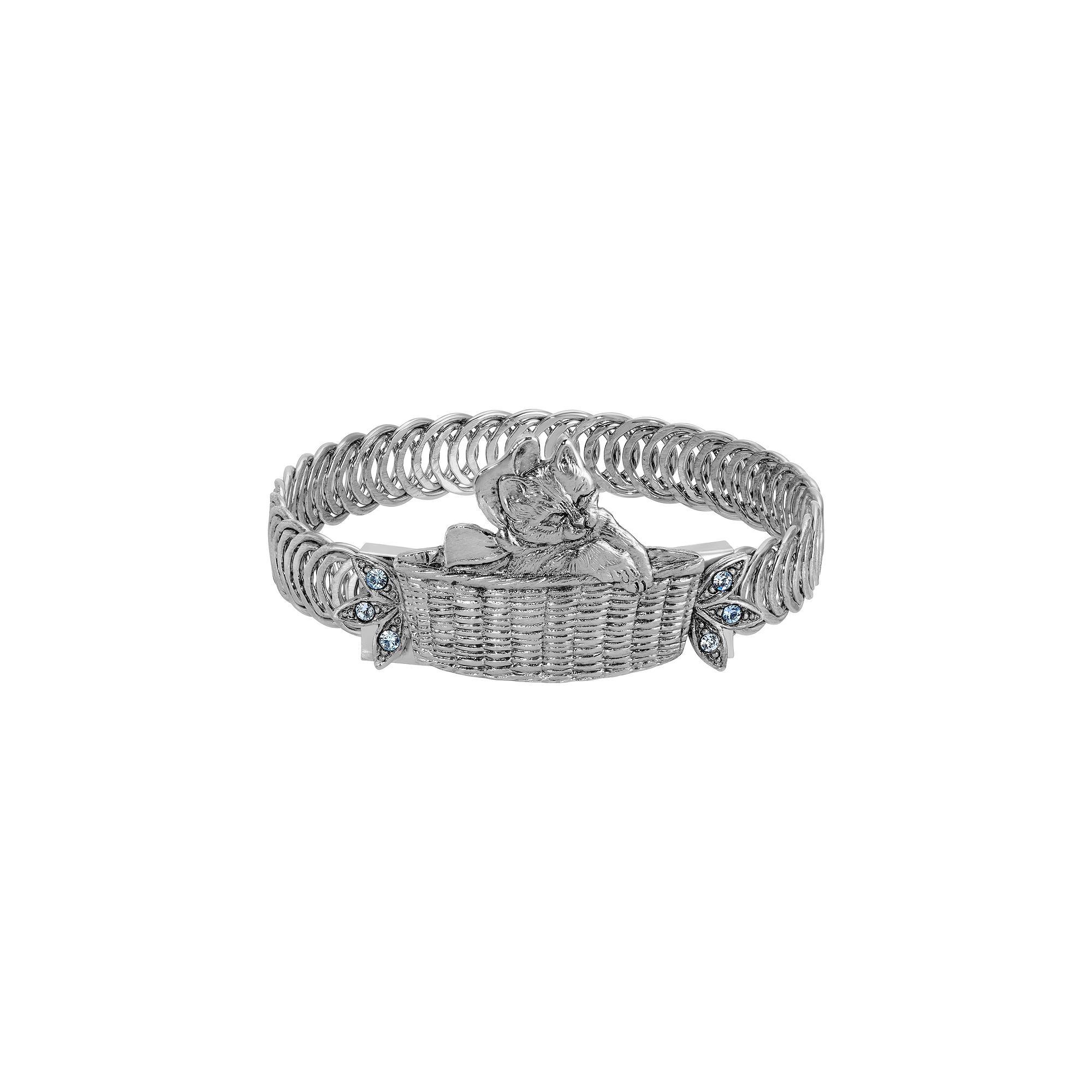 1928 Silver Tone Cat In Basket Bracelet, Womens, Gray Product Image