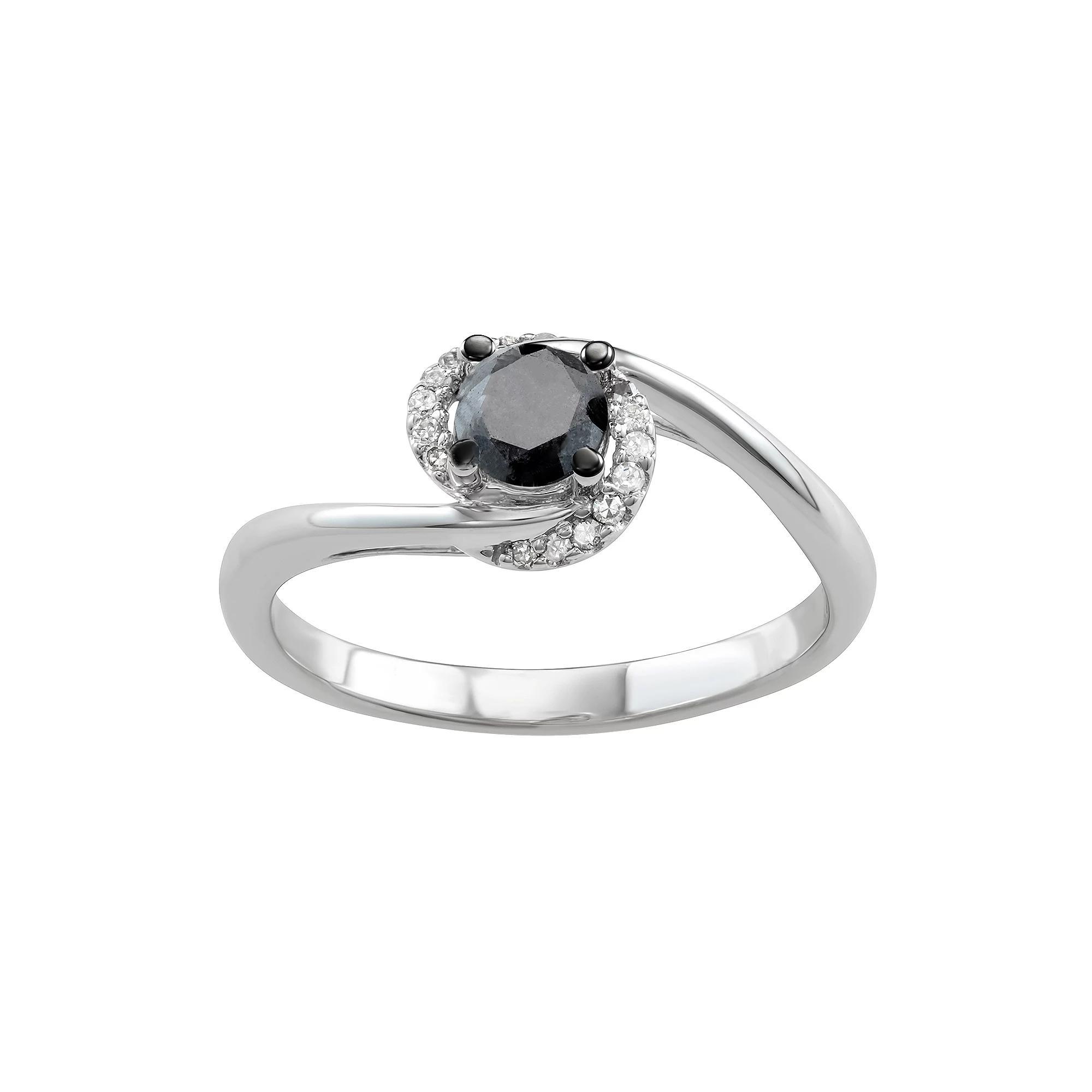 14k White Gold 1/2 Carat T.W. Black & White Diamond Ring, Women's, Size: 8, 14k Whgold Product Image