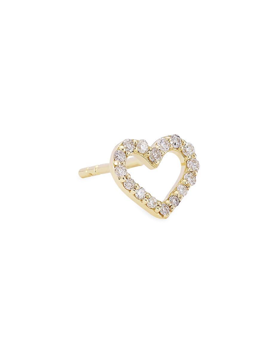 14K Small Open Heart Stud Earring with Diamonds, Single Product Image