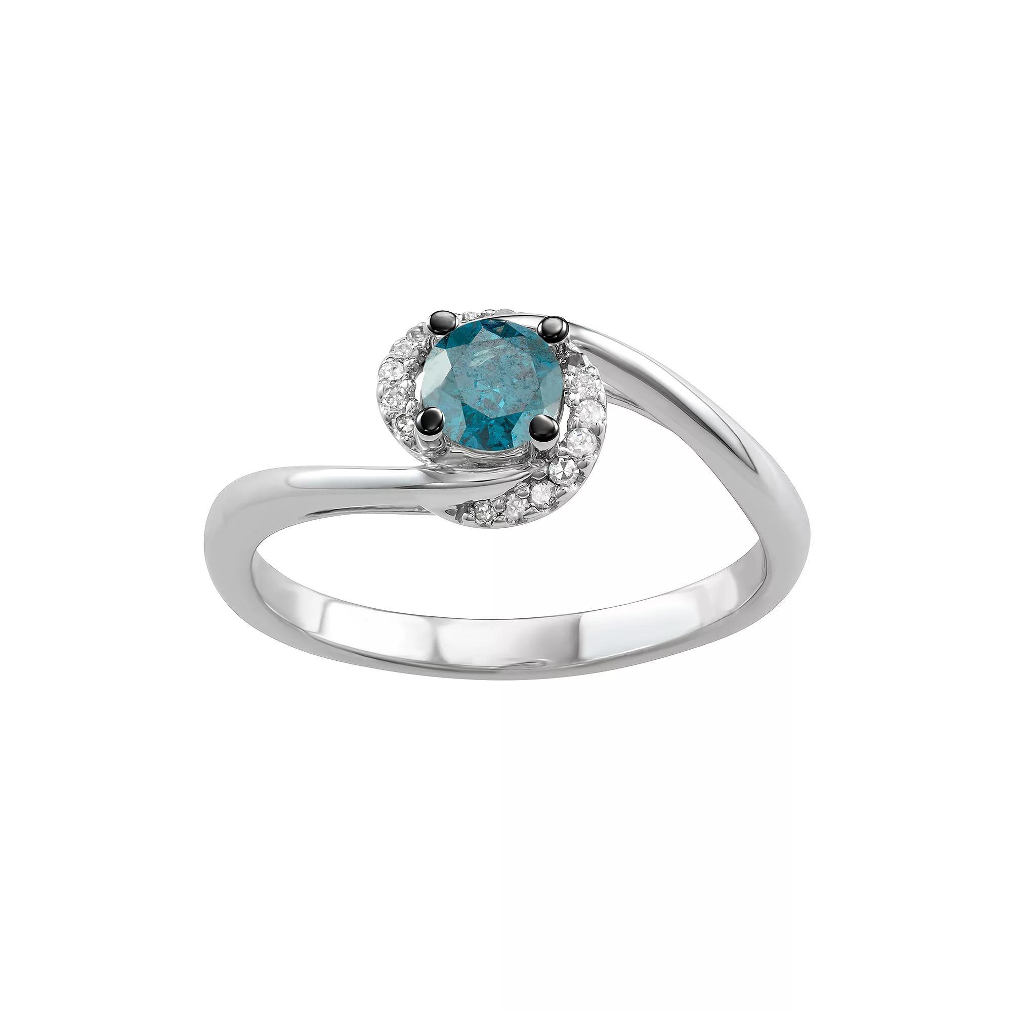14k White Gold 1/2 Carat T.W. Blue & White Diamond Ring, Women's, Size: 9, 14k Whgold Product Image
