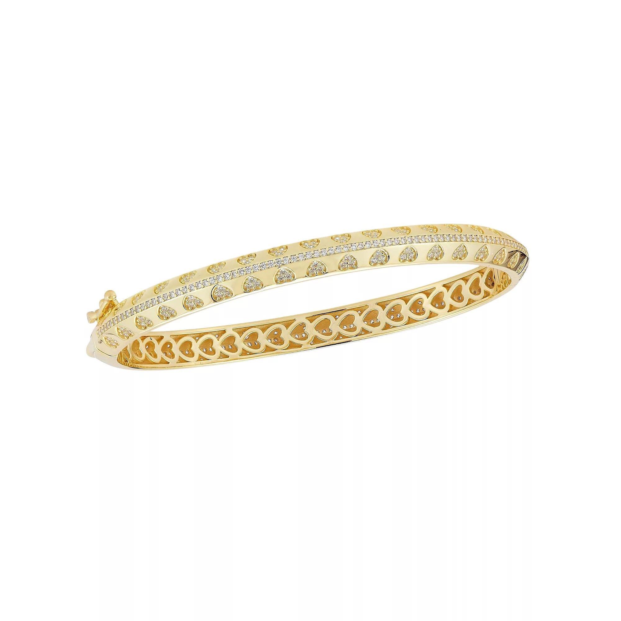 Sunkissed Sterling 14k Gold Over Silver Cubic Zirconia Heart Bangle Bracelet, Women's, Size: 7", Gold Tone Product Image