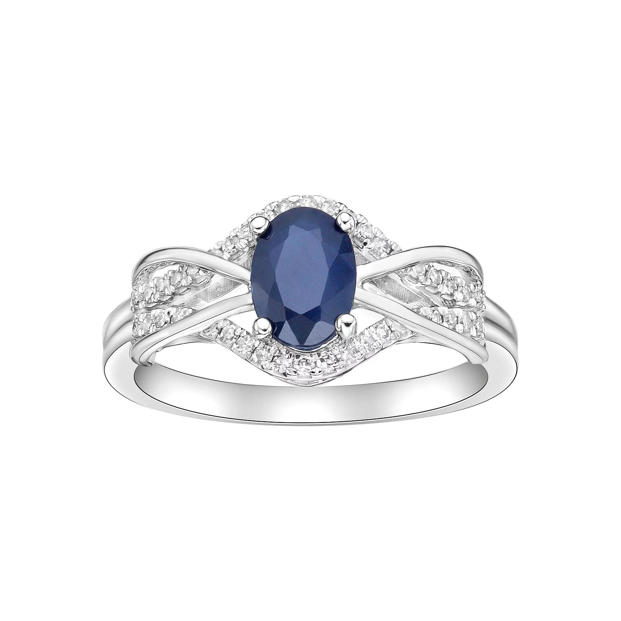 Gemminded 10k White Gold 1/6 Carat T.W. Diamond & Sapphire Ring, Women's, Size: 8 Product Image