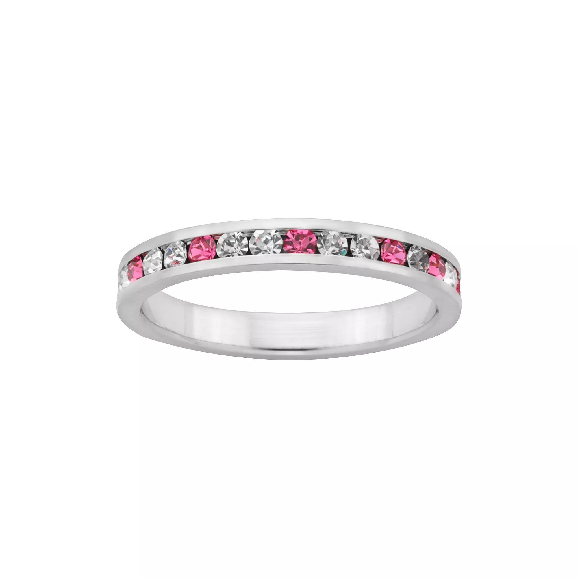 Sterling Silver Pink and White Crystal Eternity Ring, Womens Product Image