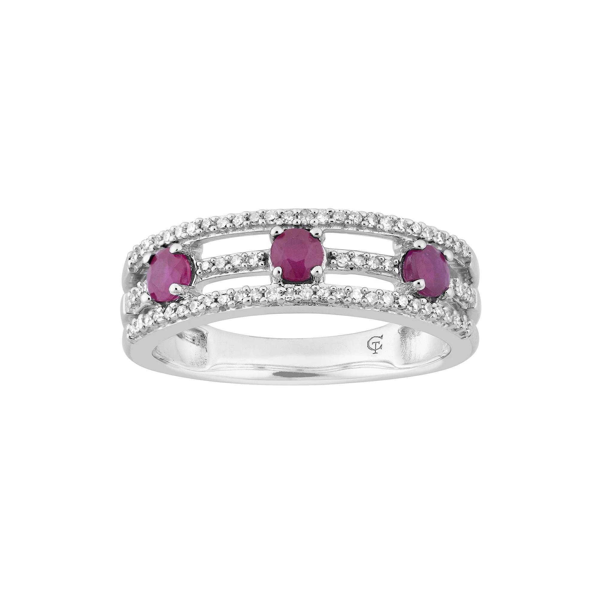 10k White Gold Ruby & 1/5 Carat T.W. Diamond 3-Stone Ring, Womens 10k Whgold Product Image