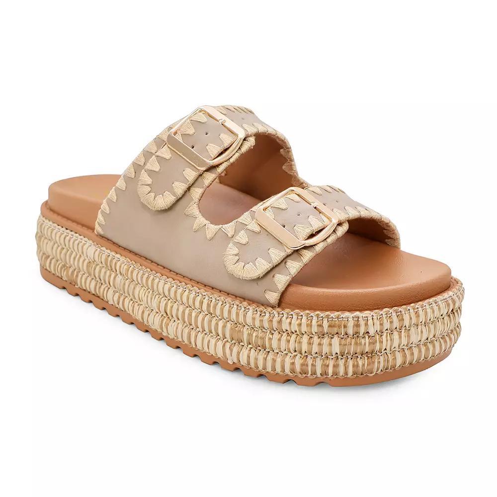 Yoki Platform Espadrille Double Buckle Stitch Women's Sandals, Size: 9, Beige Product Image