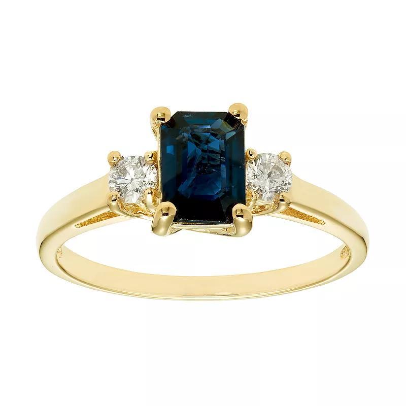 The Regal Collection 14k Gold Sapphire & 1/5 Carat T.W. IGL Certified Diamond 3-Stone Ring, Women's, Size: 6, Yellow Product Image