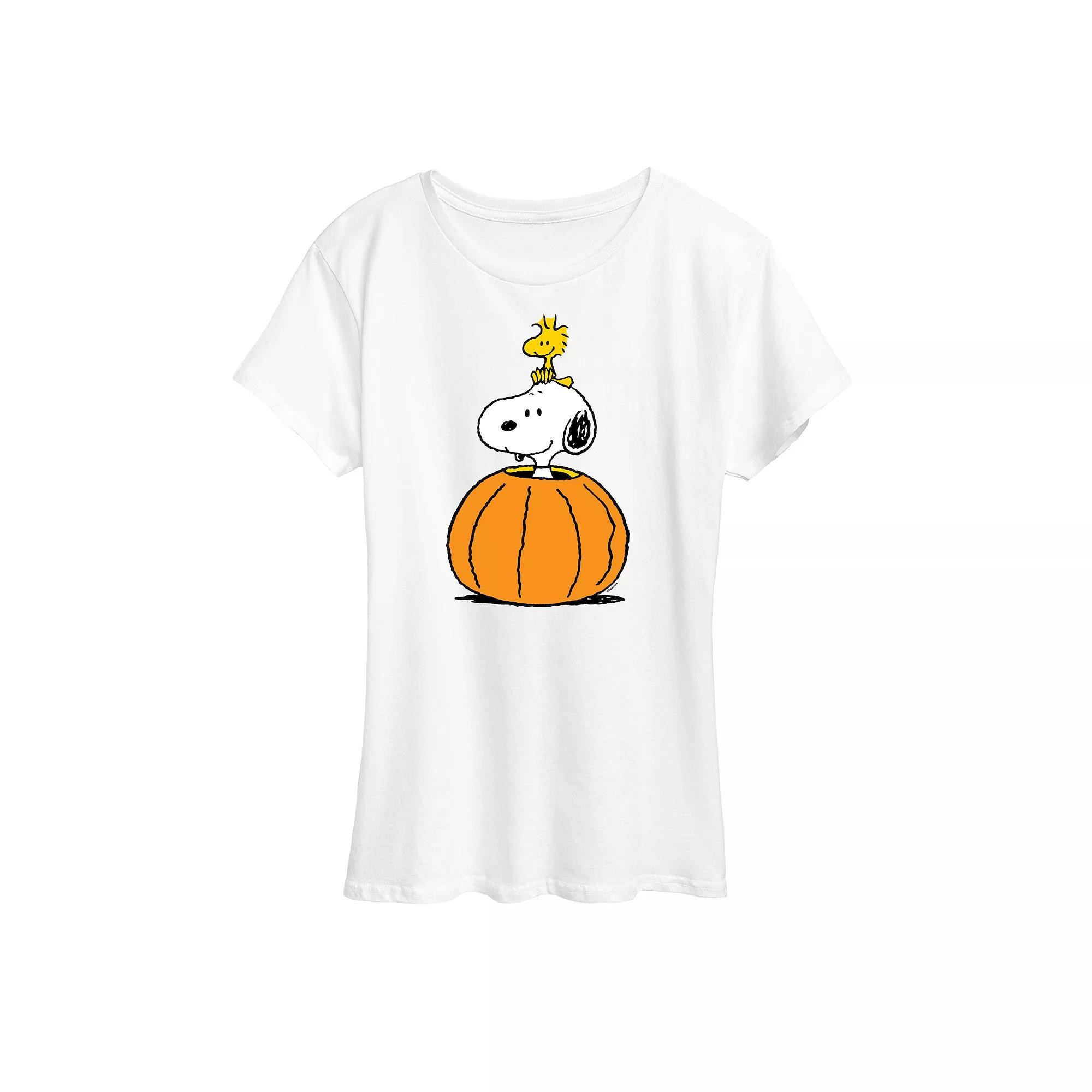 Women's Peanuts Snoopy & Woodstock Pumpkin Graphic Tee, Size: Small, Grey Gray Product Image