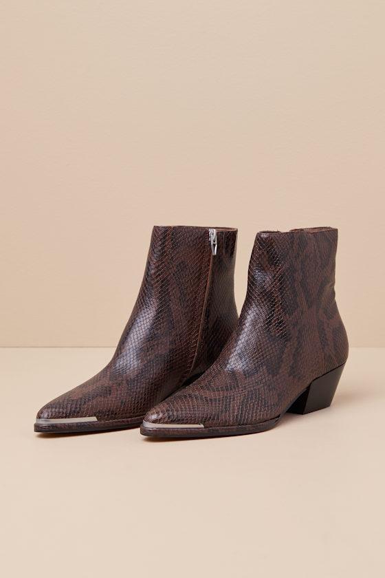 Nonah Java Snake-Embossed Pointed-Toe Ankle Boots Product Image