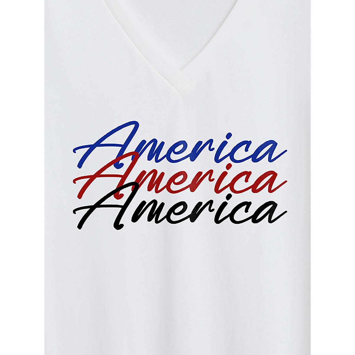 Plus Size American Print V-Neck T-Shirt Originalwhite Women Non Country V-neck Everyday-Casual T-shirts BloomChic 28/5X Product Image
