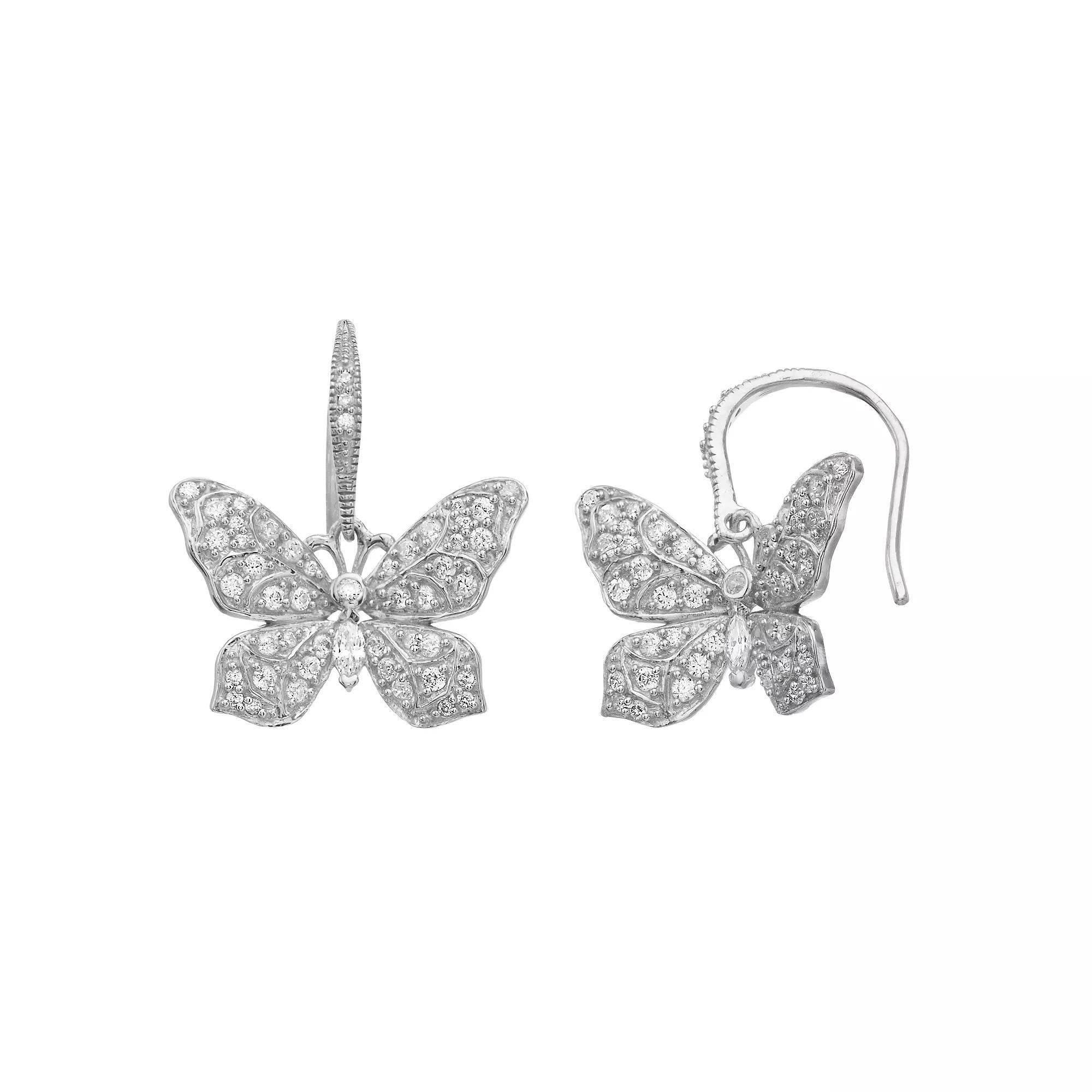 SIRI USA by TJM Sterling Silver Cubic Zirconia Butterfly Drop Earrings, Women's Product Image