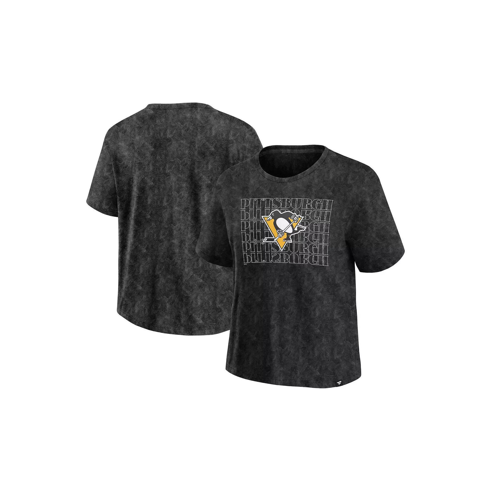 Women's Fanatics  Black Pittsburgh Penguins Faded Wash T-Shirt, Size: Large Product Image