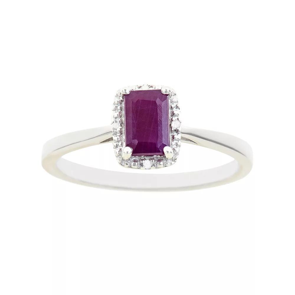 Celebration Gems Sterling Silver Ruby & Diamond Accent Rectangle Halo Ring, Women's, Size: 9 Product Image