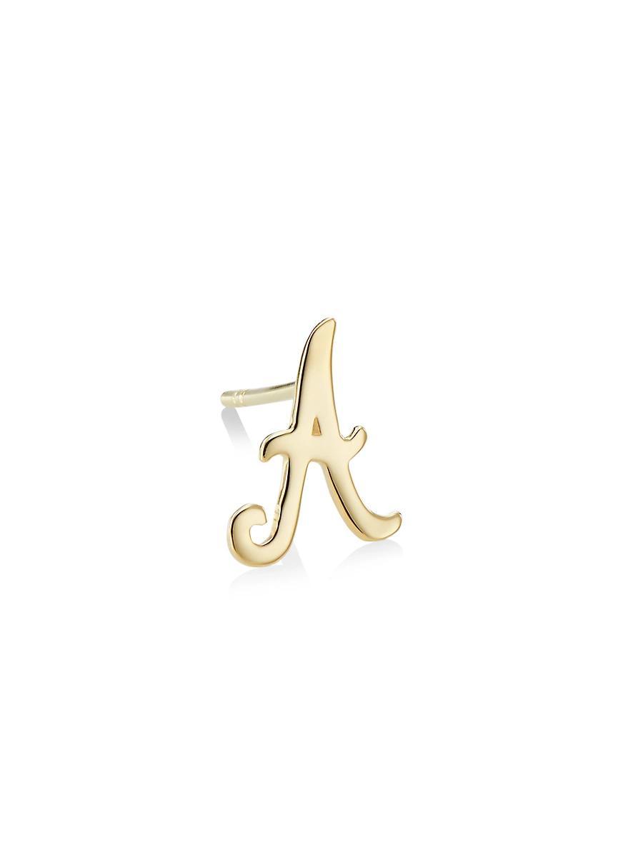 Womens 14K Yellow Gold Cursive Initial Stud Earring Product Image