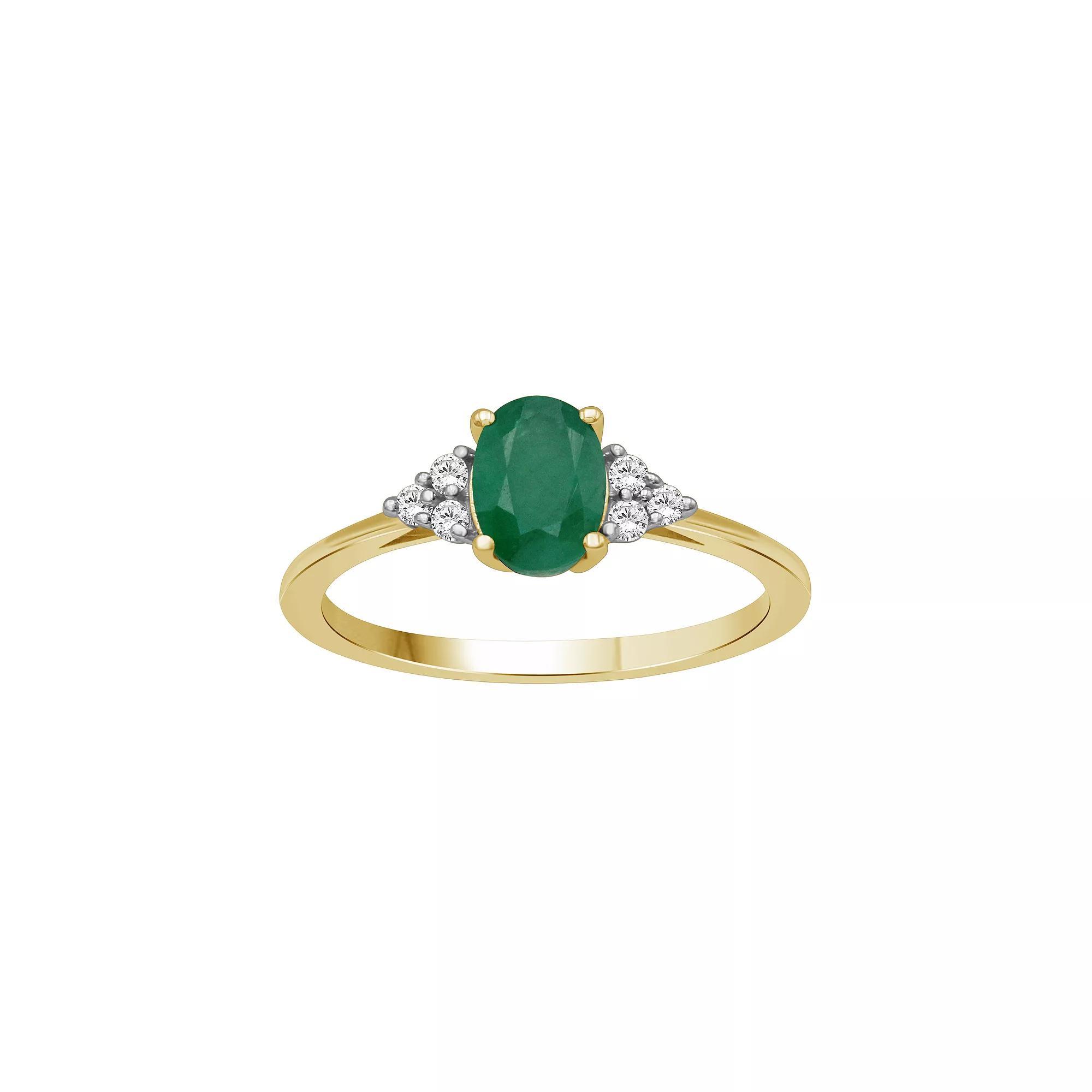 Jewelexcess 10k Gold Gemstone & 1/10 Carat T.W. Diamond 3-Stone Ring, Women's, Size: 5, Green Product Image