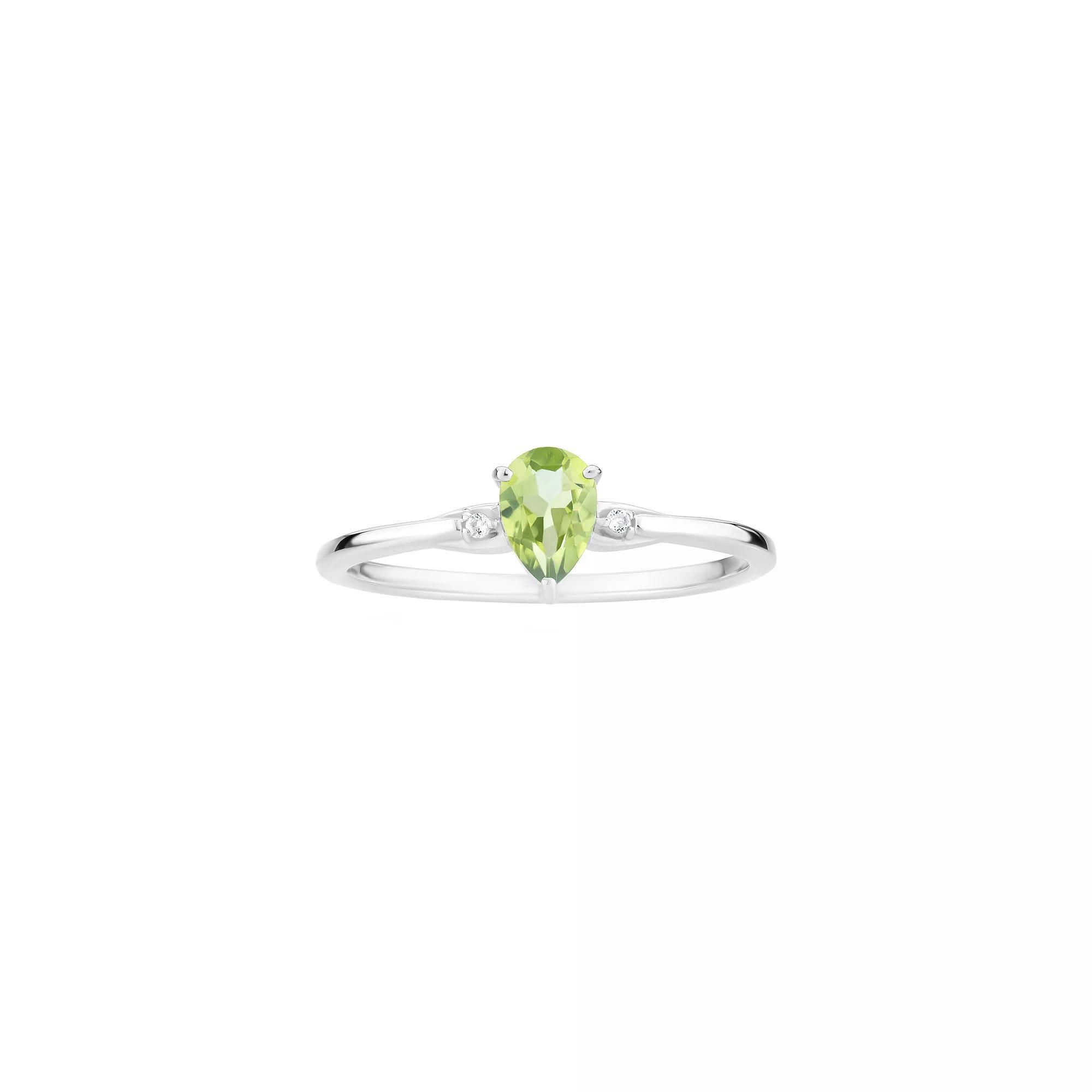 Gemistry 14k White Gold Peridot & White Topaz Pear Right Hand Ring, Women's, Size: 6 Product Image