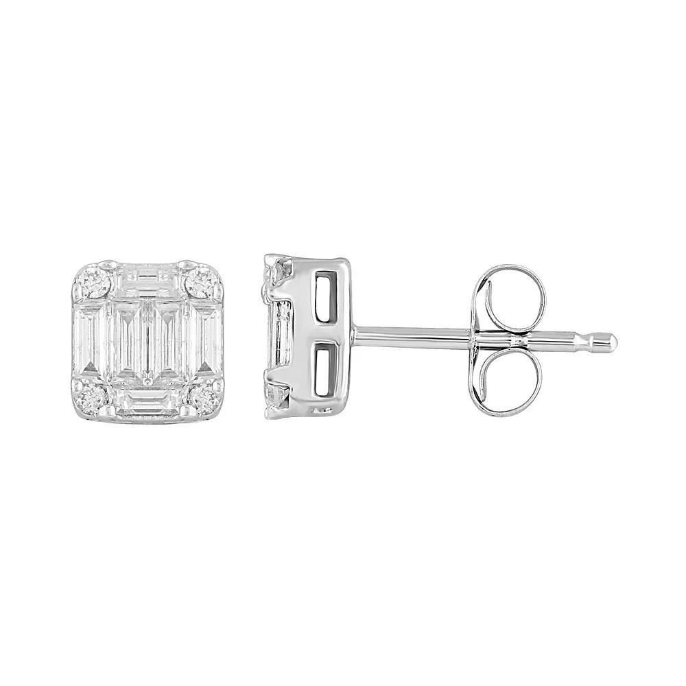 10k White Gold 1/3 Carat T.W. Diamond Baguette Stud Earrings, Women's, 10k Whgold Product Image