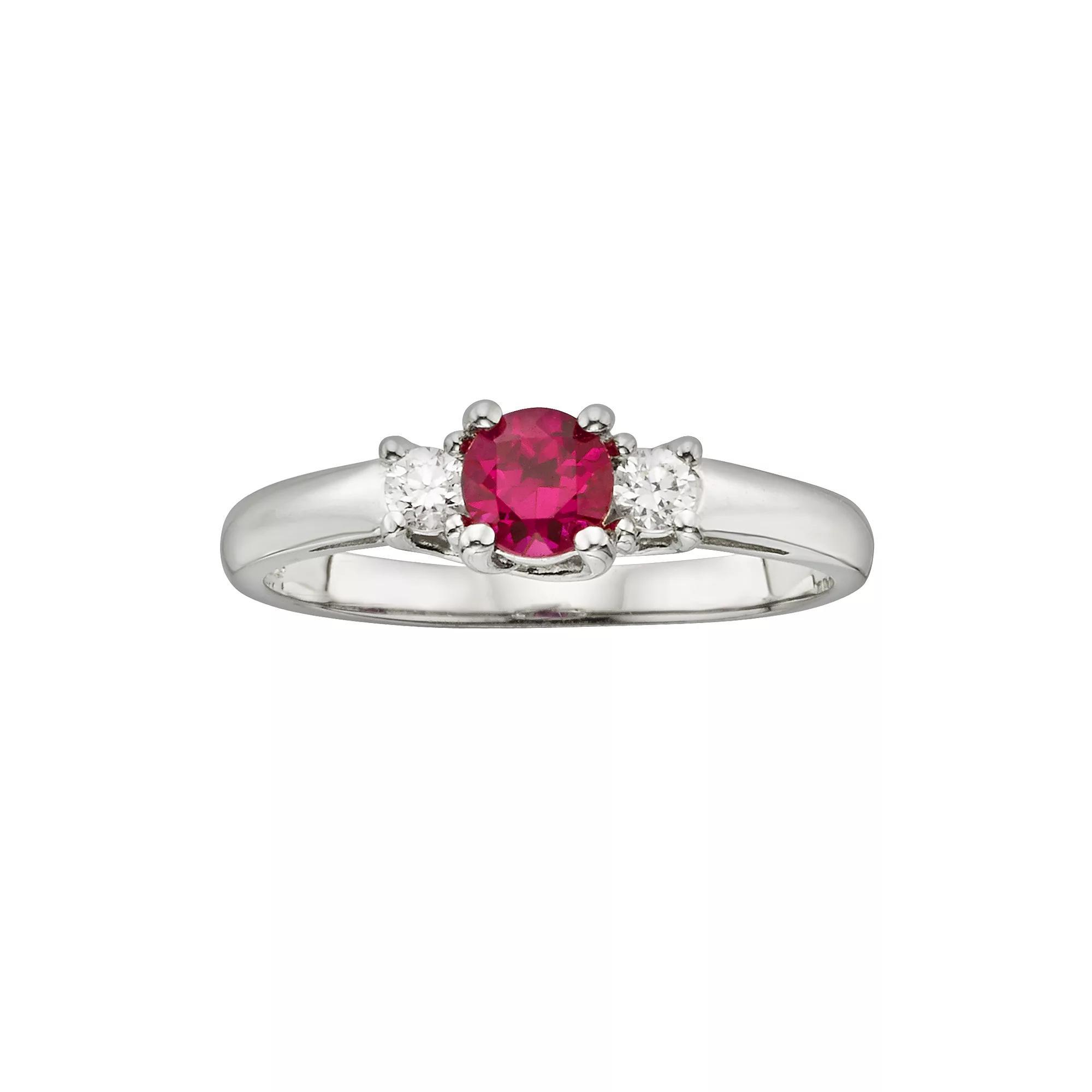 The Regal Collection 14k White Gold Genuine Ruby & 1/6-ct. T.W. IGL Certified Diamond 3-Stone Ring, Women's, Size: 8, Red Product Image
