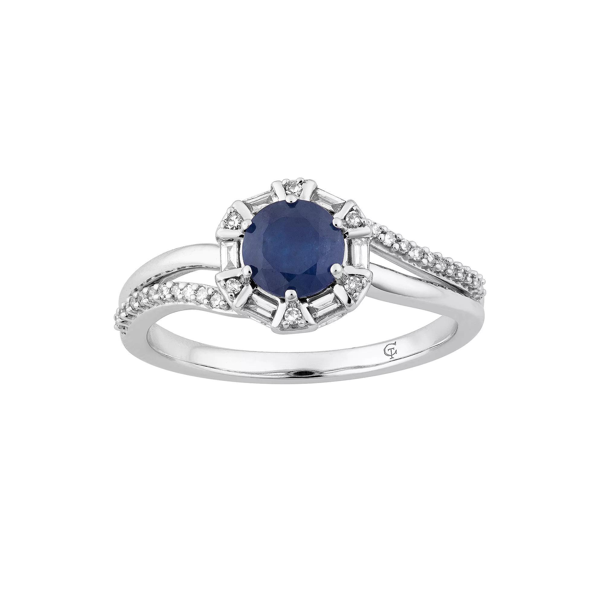 10k White Gold Sapphire & 1/5 Carat T.W. Diamond Ring, Women's, Size: 7, 10k Whgold Product Image